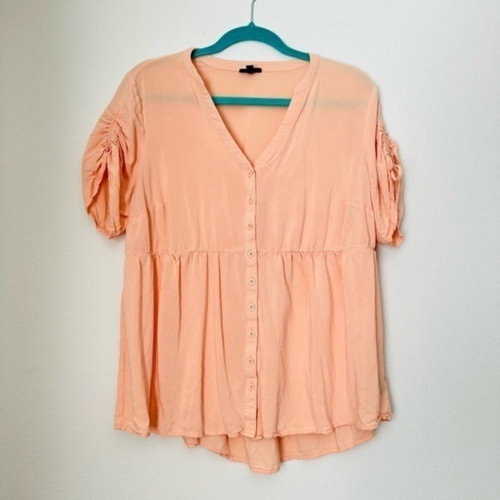 Torrid Blouse ORANGE PEACH CHALLIS TIE-SLEEVE short sleeve BABYDOLL TOP